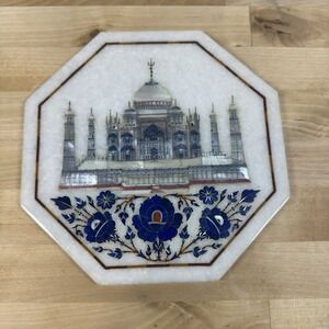 9" Marble Table Top Taj Mahal Inlay Trivet Semi Precious Stone Handmade